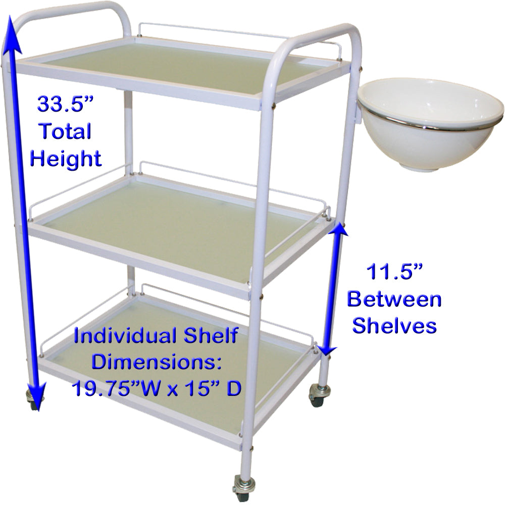 White Frame Glass Trolley w/Bowl