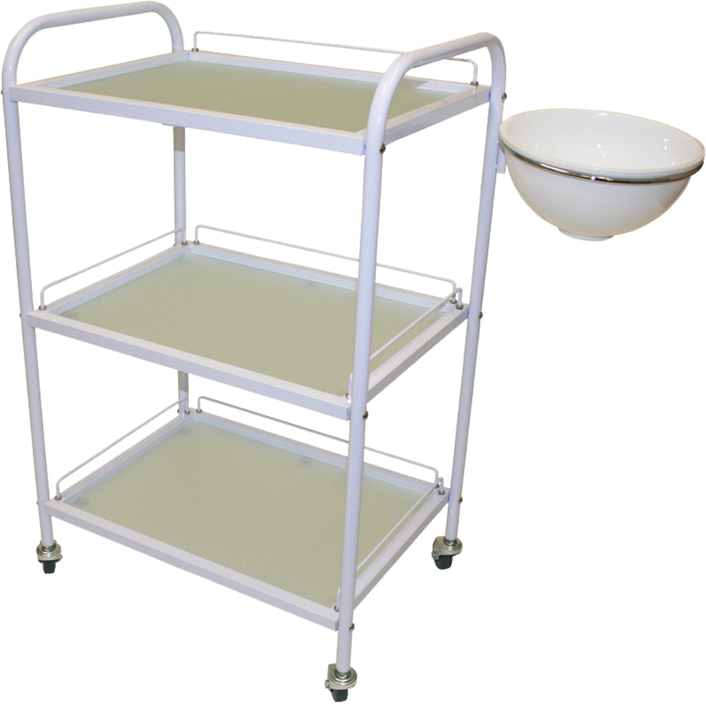 White Frame Glass Trolley w/Bowl