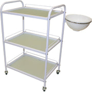 White Frame Glass Trolley w/Bowl