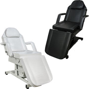 White and black adjustable salon chairs on a white background