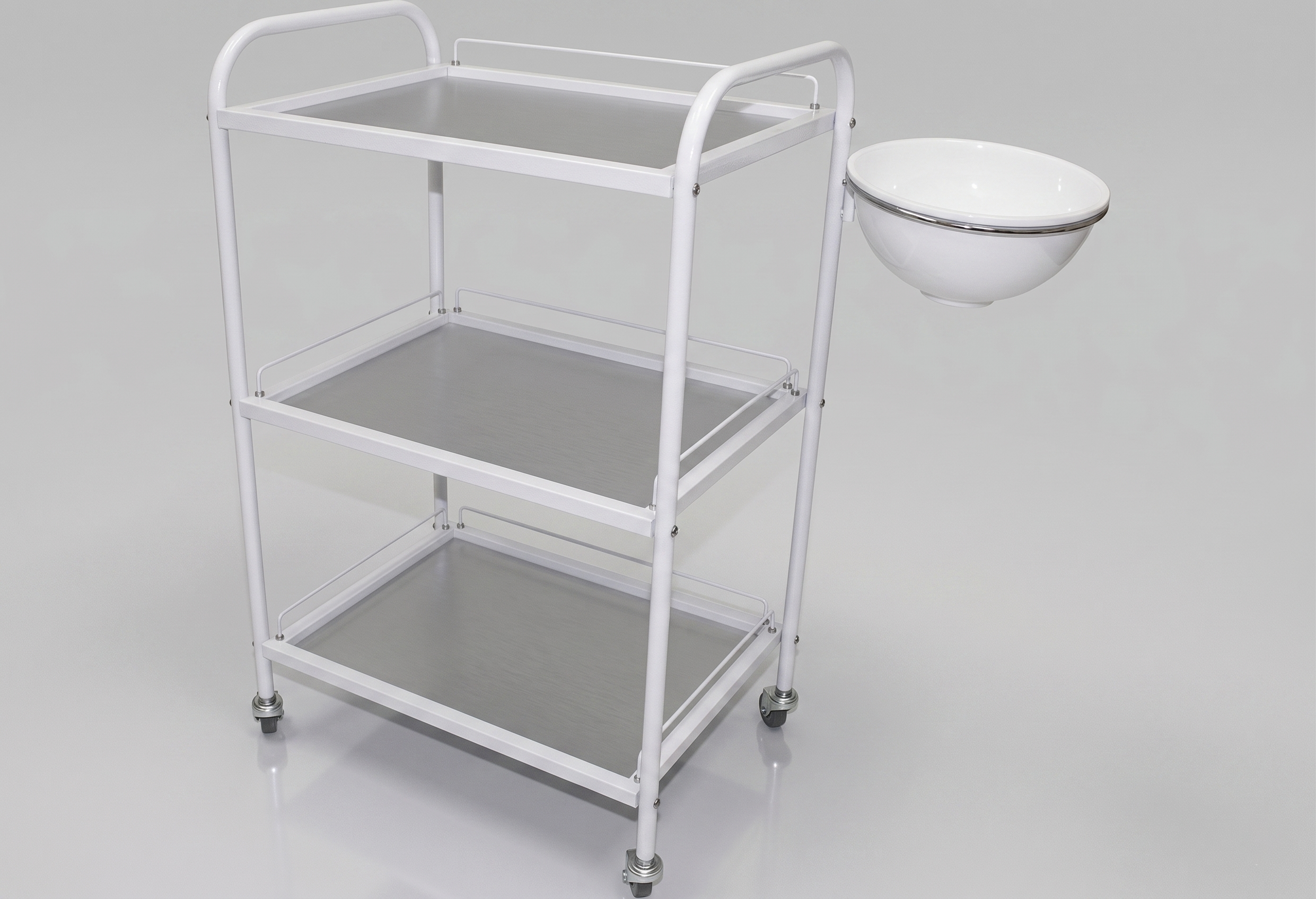 White Frame Glass Trolley w/Bowl