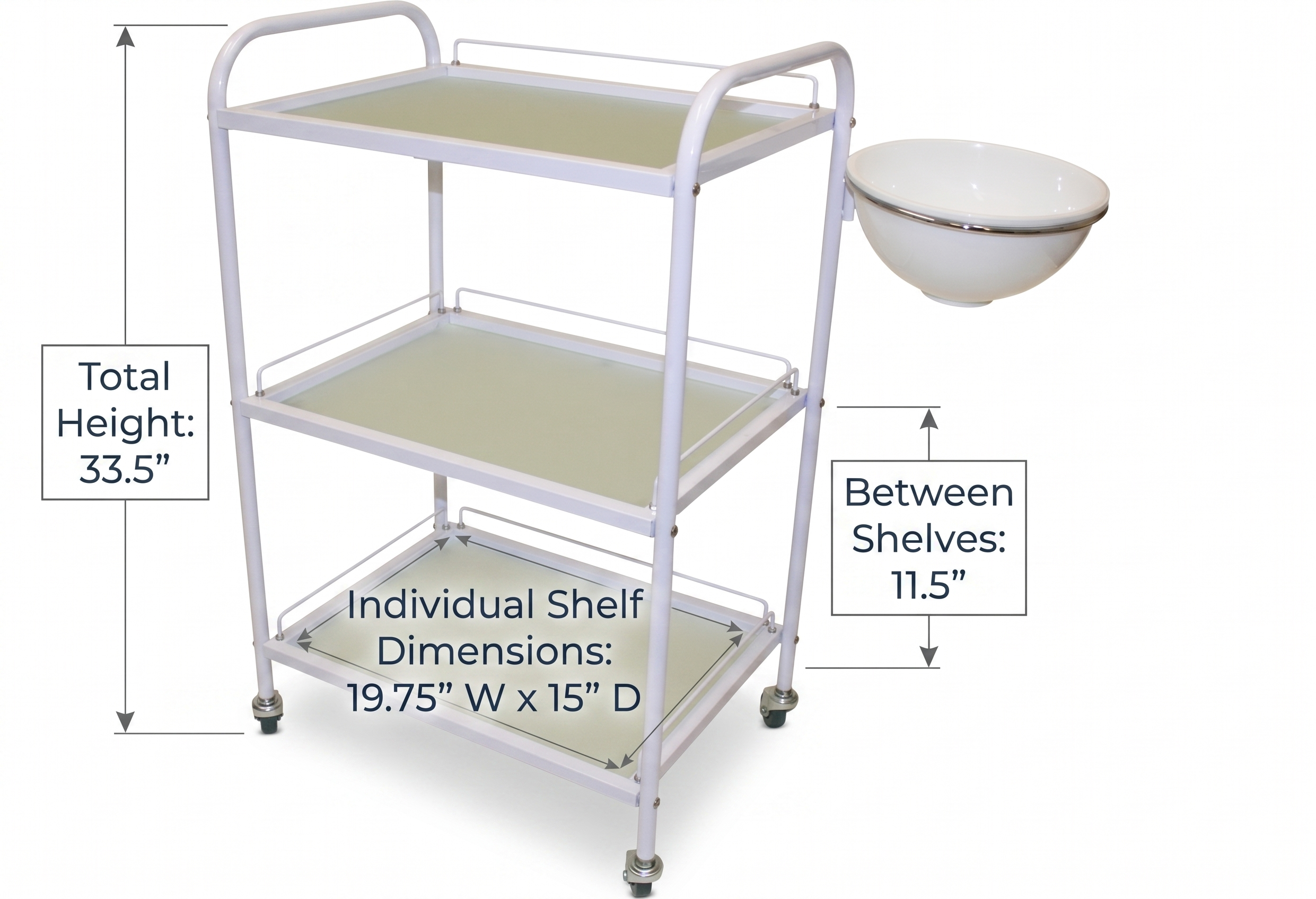White Frame Glass Trolley w/Bowl