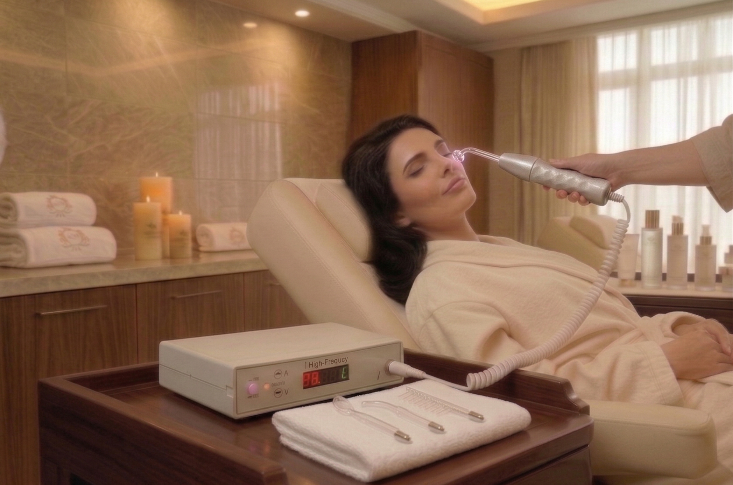 Facial Spa Compact Portable High Frequency Facial Machine with 4 Argon Glass Tubes, Anti-Aging Skin Tightening Device