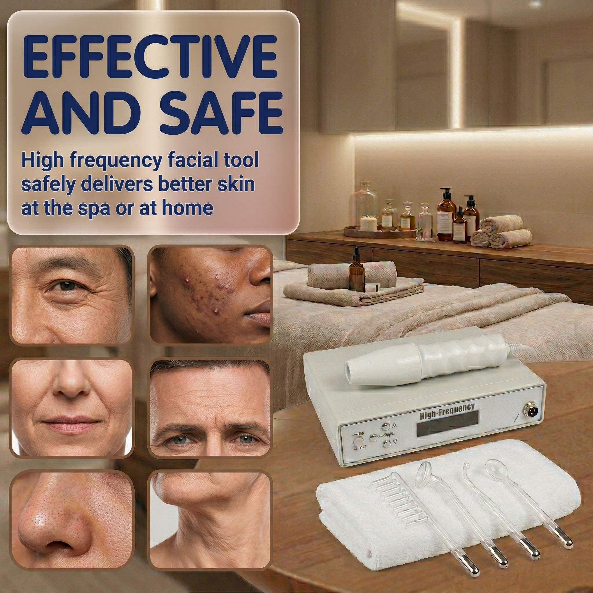 Facial Spa Compact Portable High Frequency Facial Machine with 4 Argon Glass Tubes, Anti-Aging Skin Tightening Device