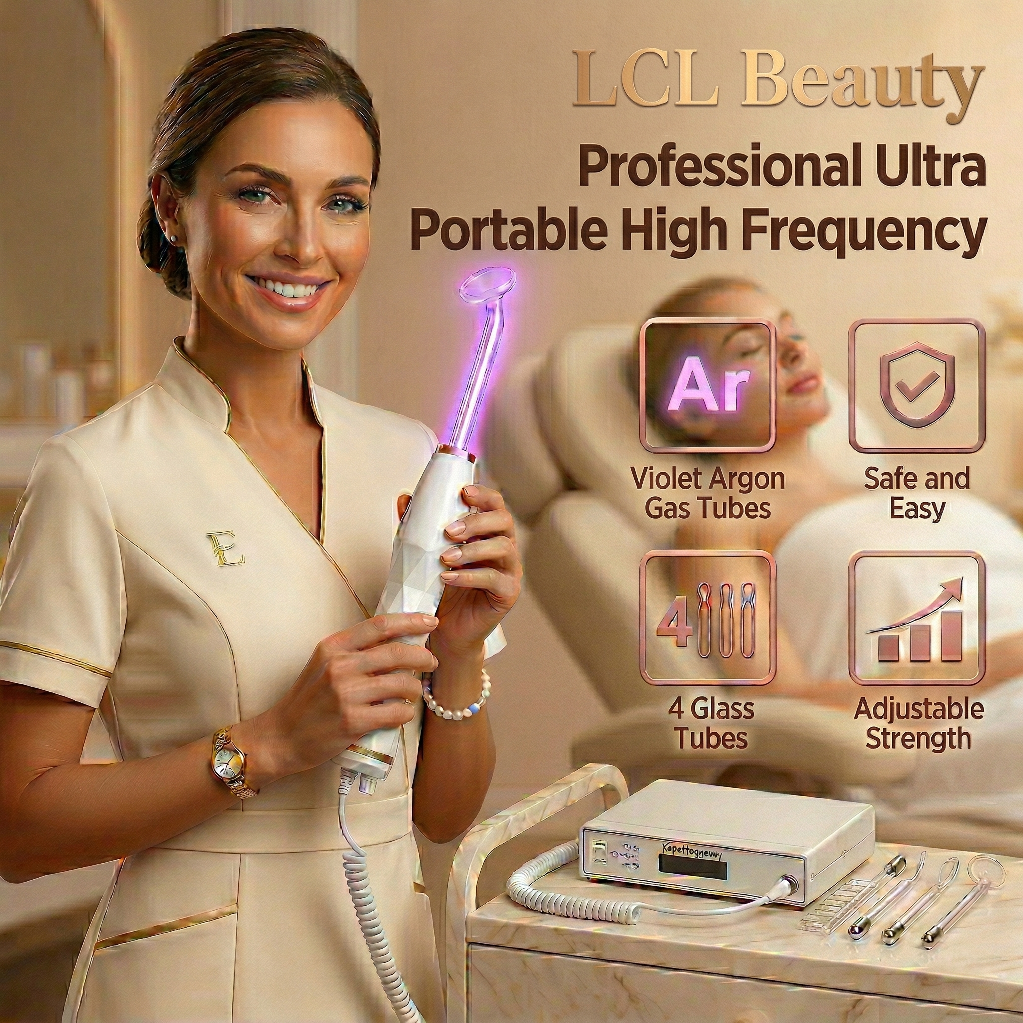 Facial Spa Compact Portable High Frequency Facial Machine with 4 Argon Glass Tubes, Anti-Aging Skin Tightening Device